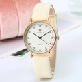 Elegant rose gold quartz watch with cream leather strap and classic numeric dial - White