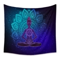 Blue bohemian mandala tapestry with meditating woman silhouette and sun totem - 73X95CM / Blue Purple Mandala Sun/Brushed