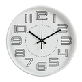 Reloj de pared blanco de 12 pulgadas con números 3D negros y movimiento silencioso - Blanco