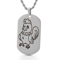 Polished silver stainless steel military dog tag pendant with rooster zodiac engraving - Large Rooster (KP81731-Z)