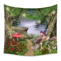 Bohemian fantasy mushroom forest tapestry featuring red flowers and a magical woodland path - GT200103