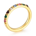 Anillo de titanio dorado de 3mm estilo francés con circonitas de colores apilables - US 5 / Banda Dorada con Circonita Arcoíris (KR104545-K)