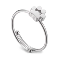 Adjustable silver stainless steel open ring featuring a cute cutout paw print design - Size 7 (Adjustable) / Silver Hollow Cat Paw Style (KR103464-GC)