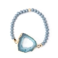 Böhmisches facettiertes blaues Kristallperlenarmband mit natürlichem Druzy Achat Anhänger - Blau Druzy/Graublaue Perlen