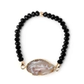Faceted black crystal bead bracelet featuring a natural druzy agate stone with gold trim - Druzy Agate/Black Beads