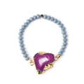 Facettiertes graues Kristallperlenarmband mit lila Druzy-Achat und Vergoldung - Lila Achat/Graue Perlen