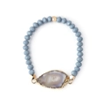 Faceted gray bead bracelet with natural druzy agate stone and golden metal trim - Natural Agate/Grey Beads