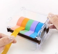 Transparent multi-roll washi tape dispenser with five colorful tape rolls - Brown