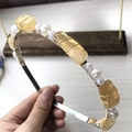 Detail of handmade silver headband featuring yellow crystals and white pearls with gold wire - Citrine Gold Wire Silver Headband