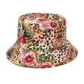 Close-up of leopard print sun hat with pink roses and golden baroque patterns - M (56-58cm) / 4# Leopard Rose