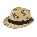 Cappello di paglia estivo classico con stampa di palme e nastro nero per uomo e donna - Adulto 56-60cm / Albero di Cocco Cachi