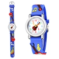 Detail of blue kids watch featuring 3D guitar relief and musical notes on the strap - Blue