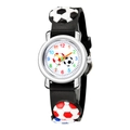 Kinder-Sportuhr mit 3D-Fußballmuster und schwarzem Silikonarmband auf weißem Hintergrund - Schwarz