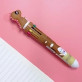 Brown dinosaur 10-color retractable ballpoint pen on pink background for journaling - Dinosaur - Brown