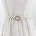 Elegant white pearl elastic waist belt with floral rhinestone buckle for women - EL95-3 Gold Flower