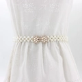 Elegant white pearl elastic waist belt with rhinestone flower buckles for dresses - EL95-4 Gold Double Flower
