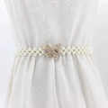 Elegant elastic waist belt featuring white pearls and a gold rhinestone butterfly buckle - EL95-6 Gold Butterfly