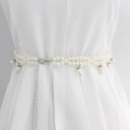 Elegant double-layered white pearl waist chain with silver metal hook for dresses - WP242-2 (Double Row Silver Pearl)