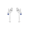 Elegante S925 Silber Mond und Stern Quastenohrringe mit blauen Zirkonia Steinen - Silber