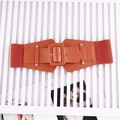 Cintura a corsetto elastica arancione con inserto in pelle e fibbia quadrata moda - Cioccolato