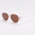 Gafas de sol ovaladas retro con montura rosa translúcida y lentes marrones con protección UV - Montura Rosa Transparente Lentes Marrones