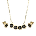 Set collana e orecchini a lobo in acciaio inossidabile dorato con pietre nere tonde - Nero (KS193681-KD)