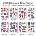 Neon temporary tattoo sticker set with rose and butterfly patterns in WOYG-001-008 styles - 8 Pcs Set Fluorescent WOYG001-008