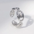 Anello aperto in acciaio inossidabile argento lucido con design vintage a maglie - Taglia 7 (Regolabile) / Color Acciaio