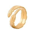 Anello regolabile in acciaio inossidabile dorato con design a piume sovrapposte dettagliate - Regolabile / Oro