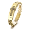 Bracciale hip hop in acciaio inossidabile dorato intrecciato con croce per uomo - Oro