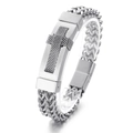 Bracciale hip hop in acciaio inossidabile argento con doppia catena e croce - Color Acciaio