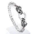 Pulsera hip hop para hombre con cabeza de león y cadena bizantina en acero plateado - Cabeza de León Color Acero (KB164512-Z)