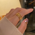 Vintage gold adjustable titanium steel ring with hollow lace pattern for women - KTG029J-Vintage Hollow Pattern Style