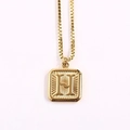 Gold square pendant necklace with letter H engraving on a classic box chain - Letter H