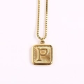 Gold square alphabet necklace featuring letter P pendant with box chain for women - Letter P