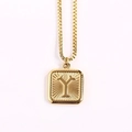Golden box chain necklace featuring square pendant with letter Y and sunburst pattern - Letter Y