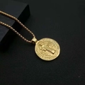 Vintage gold Saint Benedict medal pendant necklace with box chain on black background - Gold Pendant Only
