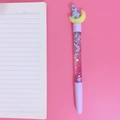 Cute unicorn liquid glitter pen with pink quicksand and silver 100% luck text - Yellow Moon Unicorn