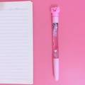 Cute pink liquid quicksand gel pen with pig character and silver glitters for girls - Round Eye Pig