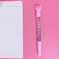 Pink quicksand gel pen with cute 3D pig topper and glitter liquid for students - Winking Pig