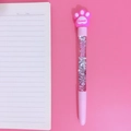 Cute pink cat paw neutral pen with sparkling glitter liquid sand and Sweet engraving - Bear Paw