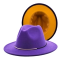Cappello fedora in lana bicolore viola e arancione con fascia nera e fibbia dorata - Viola (Esterno Viola Interno Giallo)