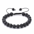 Detail of adjustable black lava stone beaded bracelet with handcrafted braided cord - Lava Stone