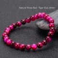 Pulsera de una sola hebra con cuentas de ojo de tigre rojo rosa natural de 6mm efecto ojo - 6mm / Ojo de Tigre Rojo Rosa Natural