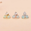 Three zircon and opal stud earrings in gold, rose gold, and silver finishes - Style 6 / Silver