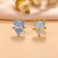 Primer plano de pendientes de gato planeta con gemas azul claro y anillos planetarios - 4# (Planeta de Gato) / Plateado
