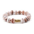 Bohemian natural stone beaded bracelet with gold copper tube in white and red-brown - Red Brown Grey White Mix