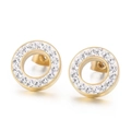 Pendientes redondos dorados para mujer con halo de cristal y diseño calado - 13mm Dorado (KE65407-Z)