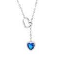 Collar lariat plateado con control deslizante de corazón hueco y colgante azul - Color Acero
