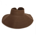 Women's wide-brimmed straw sun hat in dark coffee brown with open top design - Adult (55-60cm) / Coffee
